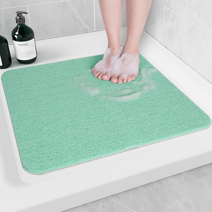 Non-Slip Bathtub Mat, Anti Slip Shower Mat, Fast Drying Bathtub Mats, Foot Scrubber Mat, Anti Slip Mat for Tub, Floor, Bathroom, Kitchen, Home, Hotel (Light Green 24"×24")