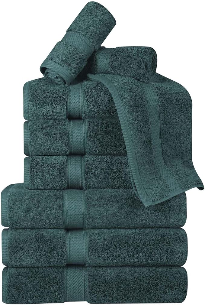 BNM Egyptian Cotton Heavyweight Towels, Ideal For Bathroom, Shower, Spa, Hotel, 800 GSM, Face/ Washcloths, Hand Towels, Bath Towels, Highly-Absorbent, Luxury Home Basics, 9 Piece Towel Set, Teal