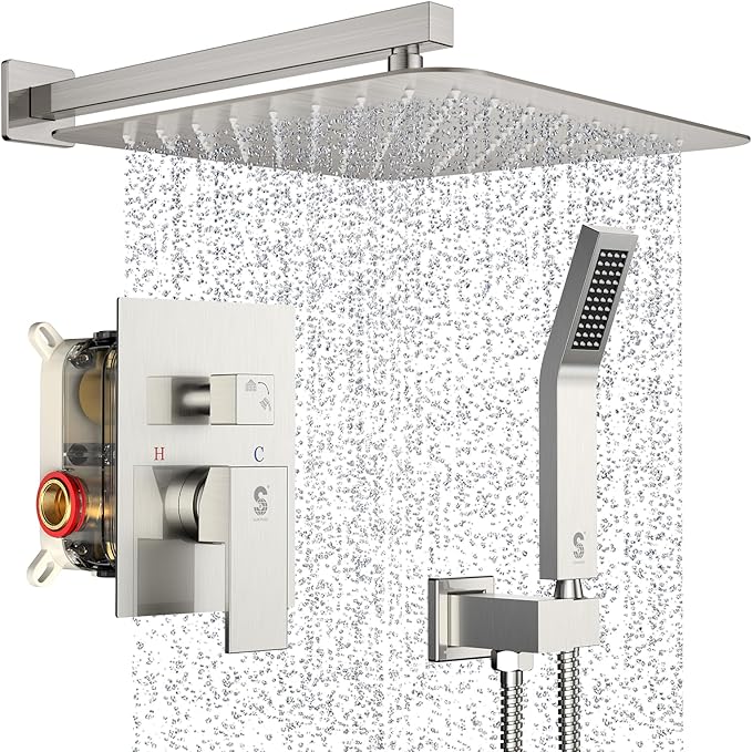 SR SUN RISE Shower Faucet - 16 Inch Rain Shower System - All Metal Shower Fixtures - Brushed Nickel
