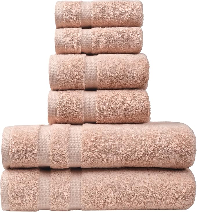SOFE H&L | Olea Luxury Turkish Cotton Bath Towels Set of 6 : 2 Bath Towels 2 Hand Towels 2 Wash Cloths, Blush | Thick, Premium, Soft, Durable, Absorbent - Hotel Quality Towel Sets for Bathroom