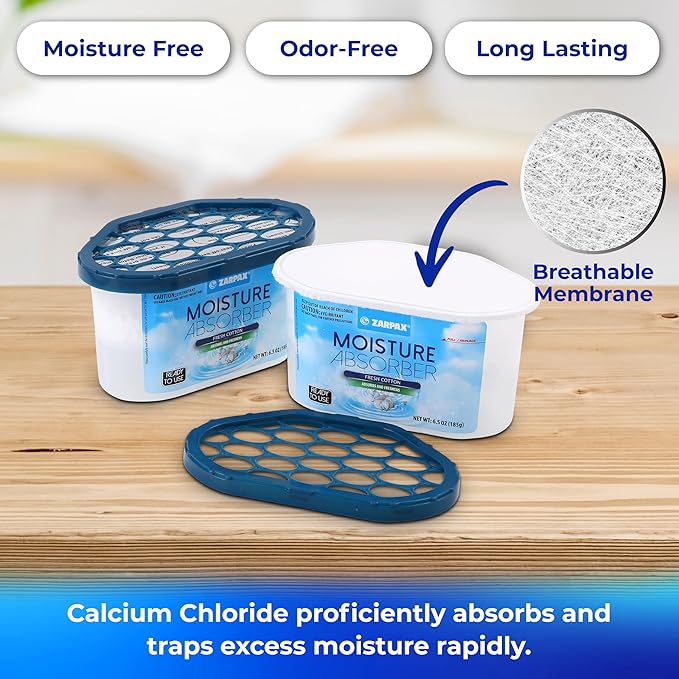 Moisture Absorber Fresh Cotton 6.5 oz/185g | Removes Moisture, Damp & Humidity | Odor Absorber With Fresh Cotton Fragrance | Moisture Trap for Bathroom, Closet, Kitchen | Set of 15