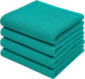 Homaxy 100% Cotton Waffle Weave Kitchen Dish Towels, Ultra Soft Absorbent Quick Drying Cleaning Towel, 13 x 28 Inches, 4-Pack, Teal