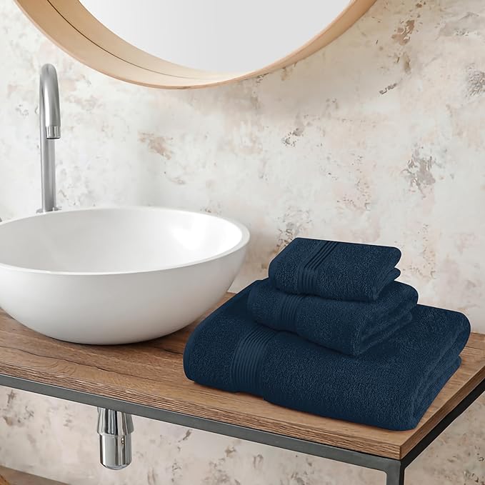 Belizzi Home Ultra Soft 3 Pack Cotton Towel Set, Contains a Bath Towel 28x55 inch, a Hand Towel 16x24 inch & a Wash Coth 12x12 inch, Ideal Everyday use, Compact & Lightweight - Mineral Blue