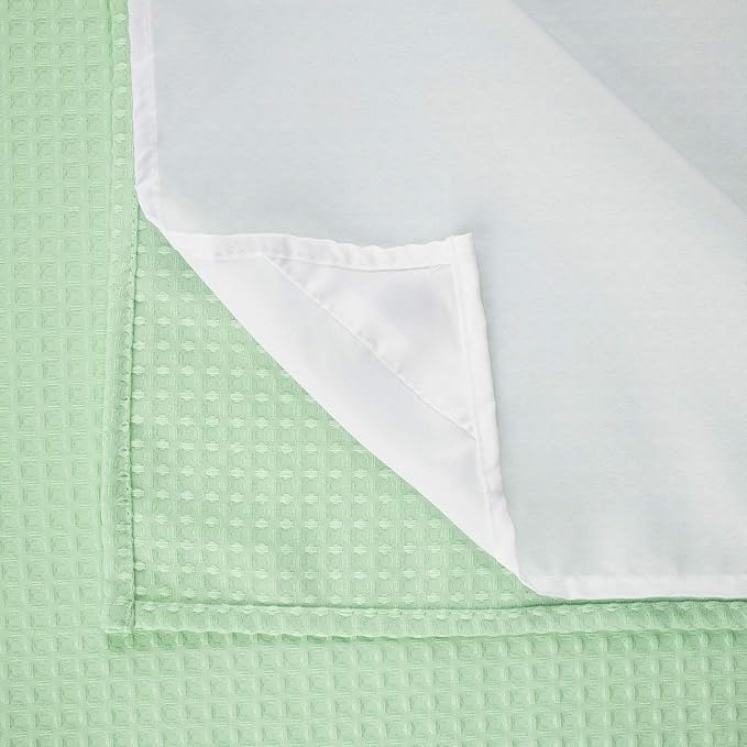 River Dream Heavyweight No Hooks Required Dotted Waffle Weave Shower Curtain with Snap in Liner - 71W x 74H,Hotel Grade,Spa Like Bath Curtain,Green Light