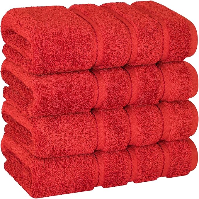 American Soft Linen Luxury Hand Towels for Bathroom, 600 GSM 100% Cotton Turkish 4 Piece Hand Towel Set, 600 GSM Hand Face Towels for Kitchen, Red Hand Towels