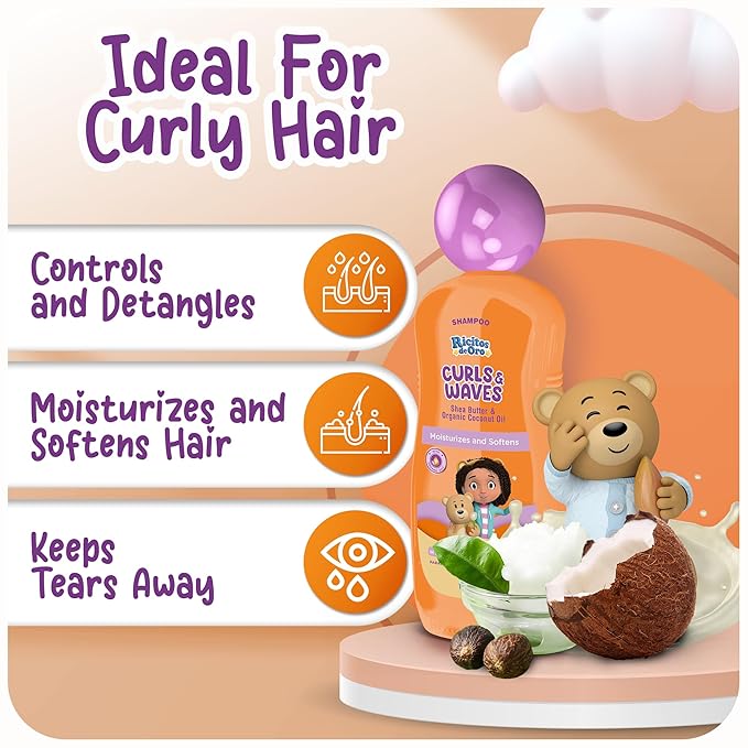 Ricitos de Oro Curls & Waves Shampoo: Defines & Highlights Natural Curls, Moisturizes & Smoothes, Frizz Control, Deep Cleanses Scalp, Baby Shampoo, Ideal for Kids & Toddlers, 16.9 oz, 2-Pack