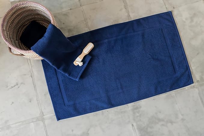 SALBAKOS 100% Turkish Cotton Bath Mat Set 2-Piece - 20x34 inch, Premium Quality Hotel & Spa Collection, Soft, Absorbent, Long Lasting, Durable Bathroom Rugs | Made in Turkey (Navy, 2 Bath Mats)