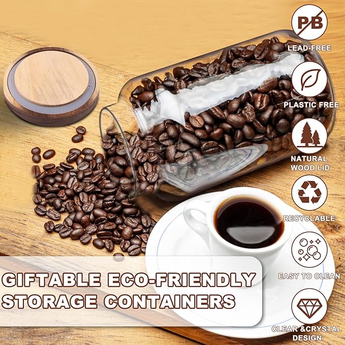 Large Glass Coffee Storage Jar with Lids Spoon Thicken Glass Coffee Canister Borosilicate Glass Food Containers for Ground Coffee Beans Nut Pasta Sugar Candy Spice Rice Loose Tea (2800ml/94oz)