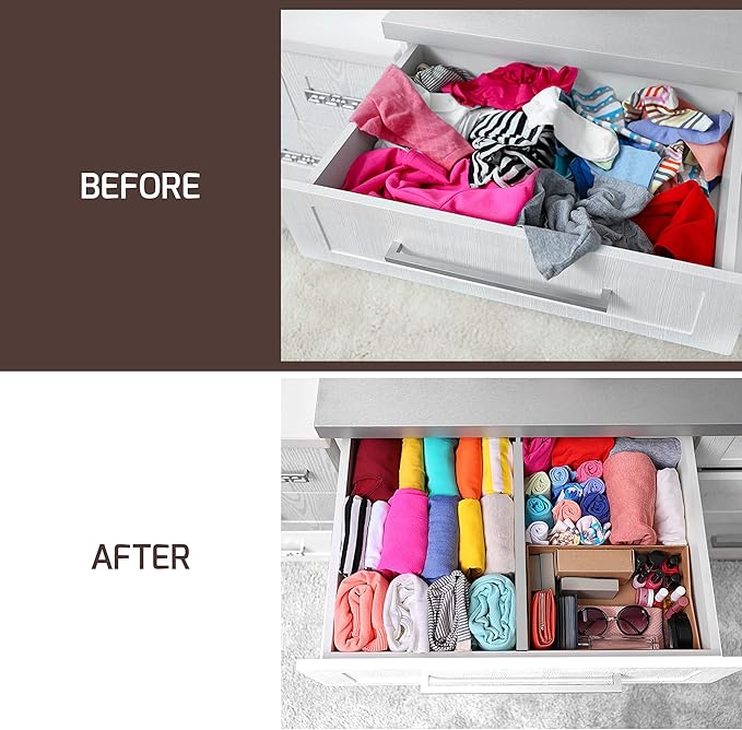 Bambüsi 4 Pack Drawer Dividers - 2.6" High, 16-22" Adjustable Bamboo Drawer Organizers for Clothes, Expandable Dresser Separators in Bedroom/Bathroom/Kitchen/Office Organization and Storage (Grey)