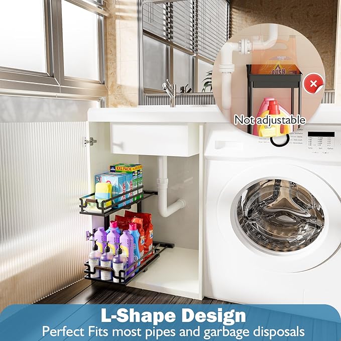 Under Sink Organizer, 2 Tier Slide Out Storage for Bathroom Kitchen (2 Pack)