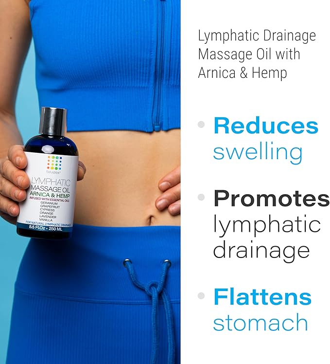 Lymphatic Drainage Massage Oil with Arnica & Natural Hemp Seed Oil, Post Surgery Recovery & Lipedema, Liposuction, 360 Lipo, BBL, Tummy Tuck, Fibrosis Treatment, Body Detox, 8.5 Oz