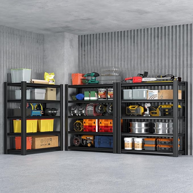 Heavy Duty 5-Tier Garage Storage Shelving Unit, Boltless Metal Rack for Garage Organization, Adjustable Freestanding Steel Shelf, Black, 76H x 60W x 24D