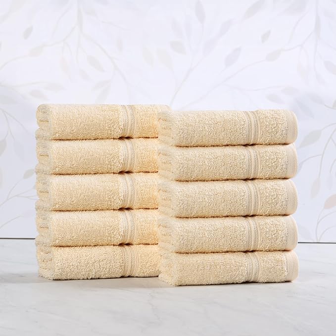 Superior Egyptian Cotton 10-Piece Face Towel Set , Small Towels For Facial, Spa, Quick Dry, Absorbent Towels, Bathroom Accessories, Guest Bath, Home Essentials, Washcloth, Airbnb, Canary