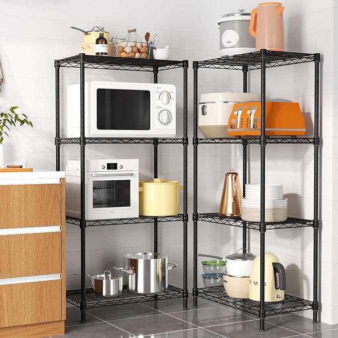4 Tier Adjustable Storage Shelves,Heavy Duty Metal Utility Shelf 600LBS Capacity,Wire Shelving Unit Organizer Rack for Home Kitchen Office BathroomM Pantry Room 12" D x 22" W x 43.5" H Black