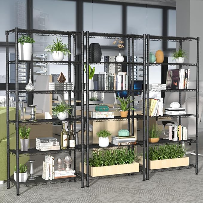6 Tier Adjustable Storage Shelves,Heavy Duty Metal Utility Shelf 900LBS Capacity,Wire Shelving Unit Organizer Rack for Home,Kitchen,Office,Bathroom,Pantry Room,12" D x 22" W x 69" H,Black