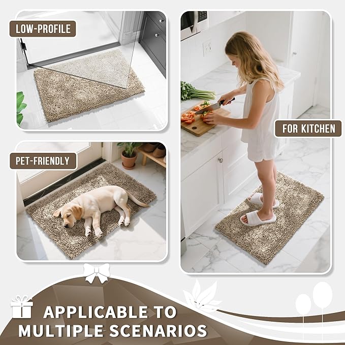 Yimobra Chenille Bathroom Rugs Non Slip, Extra Thick Soft Absorbent Bath Rug, Machine Washable Quick Dry Bath Mat for Bathroom Floor, Tub and Shower, Home Decor Accessories, 24x17, Camel