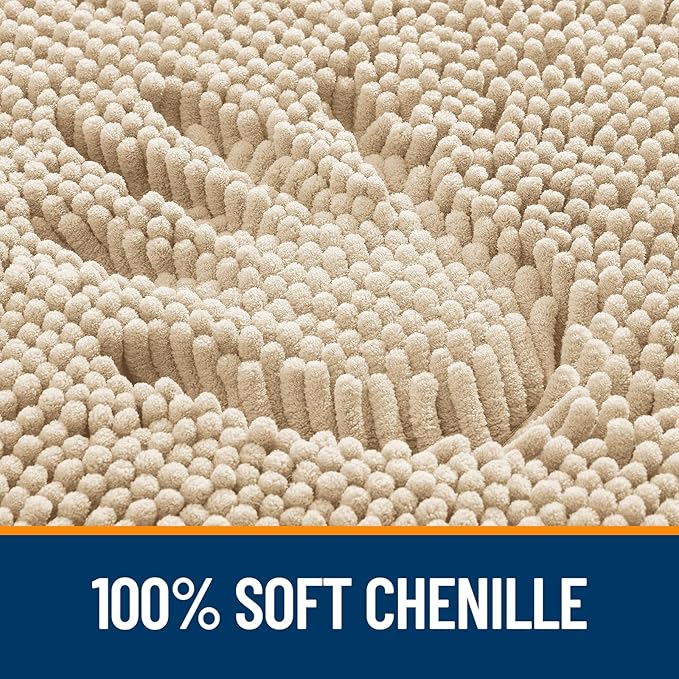 OLANLY Toilet Rugs U-Shaped 24x20, Extra Soft Absorbent Chenille Contour Bathroom Rugs, Dry Quickly, Machine Washable, Non-Slip Bath Mat for Toilet Base, Beige