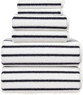 Italic Ultraplush 100% Australian Cotton Standard 6-Piece Set, 2 Bath, 2 Hand, 2 Washcloths, 800GSM Highly Absorbent & Quick-Dry, Resort Grade, Striped (White & Blue)