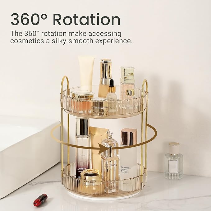 Rotating Makeup Organizer for Vanity 2 Tier,(Gold)