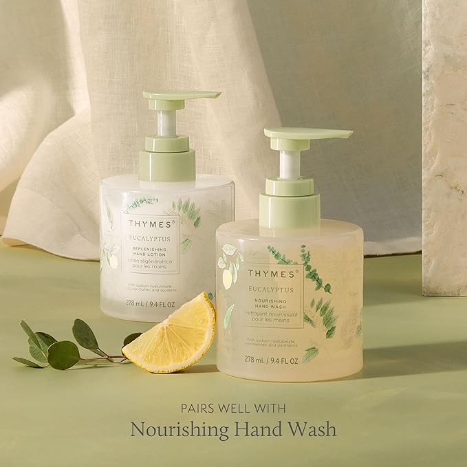 Thymes Replenishing Hand Lotion for Dry Skin - Daily Moisturizer Helps Reduce Dryness - Hand Lotion for Women & Men Formulated with Sodium Hyaluronate & Squalane (Eucalyptus, 9.4 fl oz)