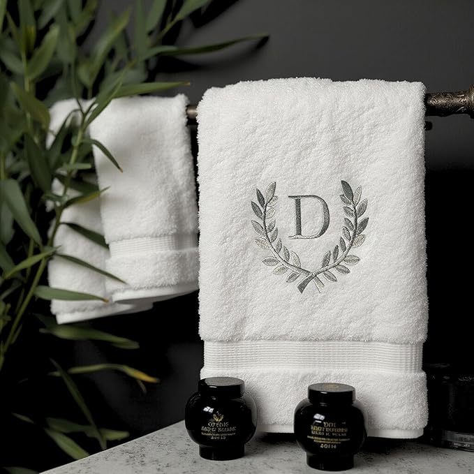 Decorative and Monogrammed Hand Towels for Bathroom Kitchen Makeup | Personalized Gift for Wedding-Bridal | Roman Font Custom Luxury Turkish Towel | Spa Collection, Oversized, 16 X 30 Inch, Set of 2