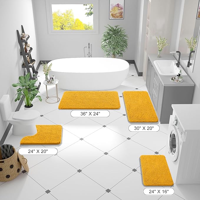 OLANLY Bathroom Rugs 24x16, Extra Soft Absorbent Chenille Bath Rugs, Rubber Backing Quick Dry, Machine Washable Bath Mats for Bathroom Floor, Tub and Shower, Home Decor Accessories, Golden Yellow