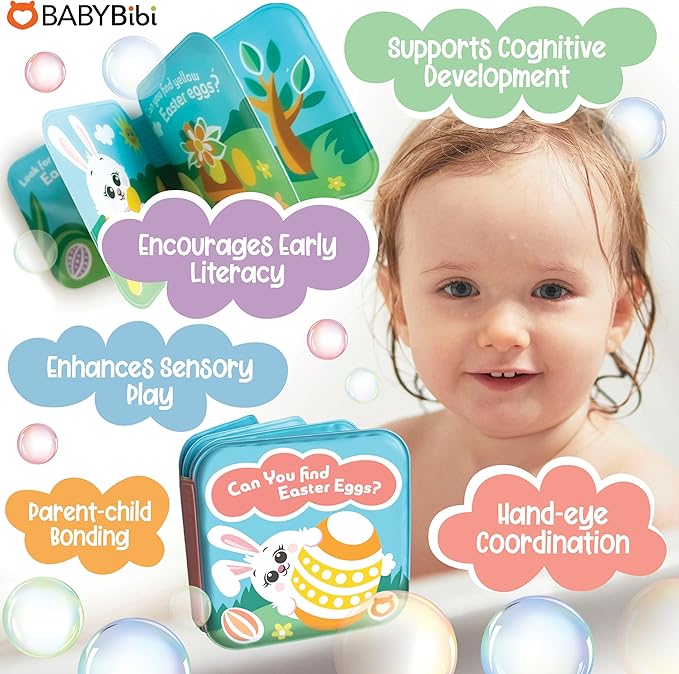 Easter Bath Book Set for Babies & Toddlers – 4 Colorful, Soft, and Waterproof Bath Books with Bunny & Animal Friends – Fun Bath Toys & Basket Stuffers – Perfect for Easter & Baby Showers