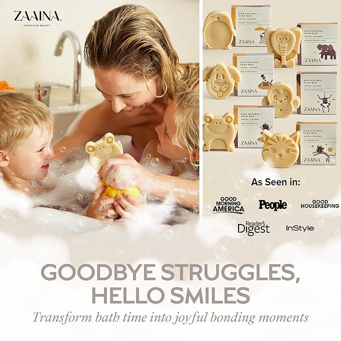 ZAAINA Kids Soap Bar (Set of 6) – Christmas Stocking Stuffers, Unique Natural Animal Shaped Soaps for Children, Gentle Bath Soap for Sensitive Skin, Fun Bath Time Gift for Boys Girls – Handmade in USA