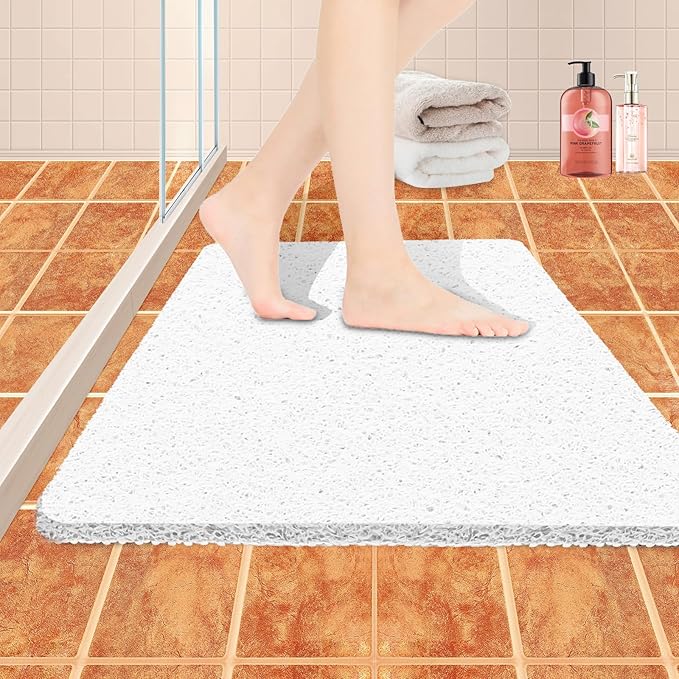 Joyhalo Shower Mats for Showers Anti Slip for Elderly, 17'' x 24'' Non Slip Bath Mat for Inside Shower, Bath Tub Mats for Bathroom Non Slip for Shower, PVC Loofah Bathroom Mats, White