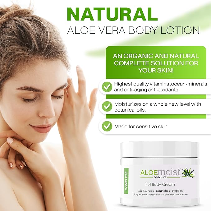 Organic Aloe Vera Lotion - Face & Body Moisturizing Cream with Natural Aloe Vera, Vitamin E Oil, Vitamin C, Retinol Cream, Shea Butter – Anti Aging Face Moisturizer for Women, Dry Skin (8 oz - 2pk)