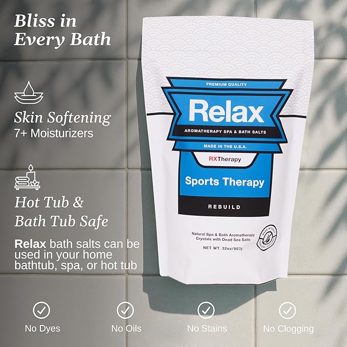 Relax Spa & Bath, Epsom & Dead Sea Salts, Aromatherapy Bath Salts for Hot Tub, Bath, or Spa, Infused with Magnesium, Sports Therapy