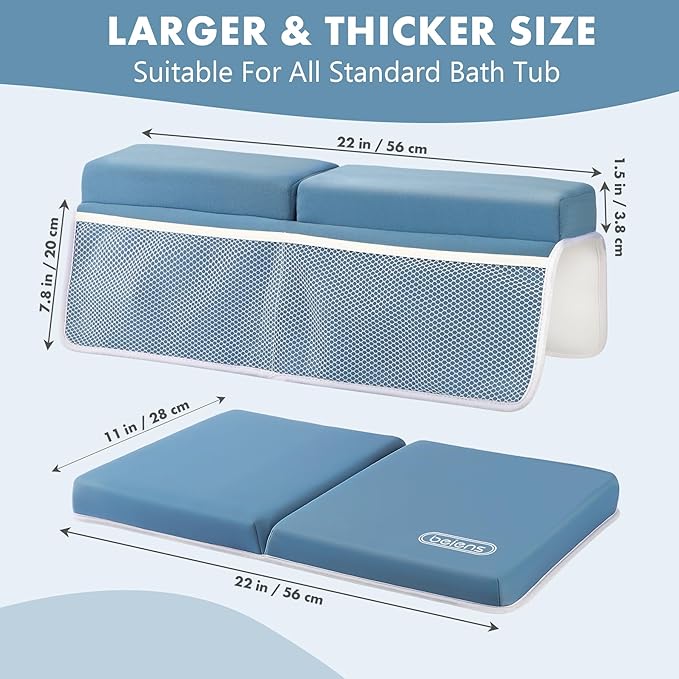 beiens Bath Kneeler and Elbow Rest Pad Set - 1.5'' Comfortable Thick Baby Bath Kneeler Pads, Quick Dry Soft Kneeling Pad for Baby Bath Time, Non-Slip Knee& Arm Support Bathtub Mat with Toys Organizer