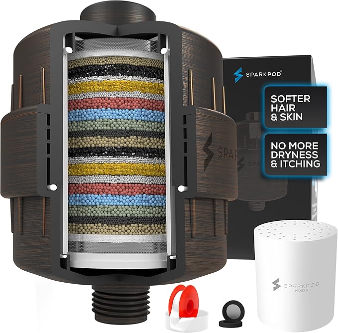 SparkPod 23 Stage Shower Head Filter for Dry Hair and Skin - High Output Universal Shower Filters to Remove Toxic Chemicals, Chlorine & Heavy Metals (Vintage Oil-Rubbed Bronze)