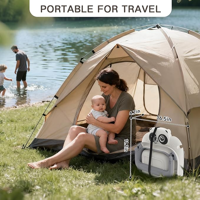 Collapsible Baby Bathtub for Newborn to Toddler (0-24 Months), Portable Baby Bath Tub for Travel, Newborn Bathtub with Soft and Supportive Cushion (Panda-Gray)