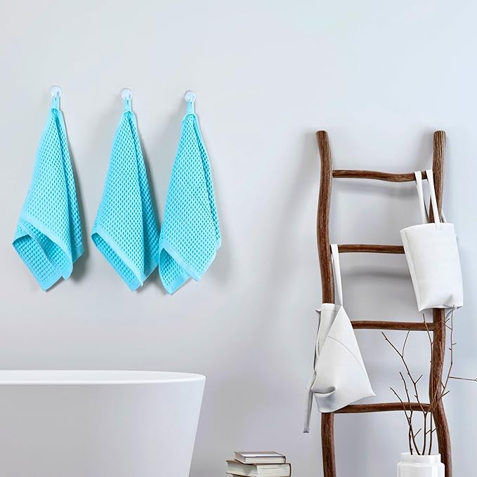 PÜSKÜL Organic Waffle Kitchen Towel 100% Turkish Cotton Set of 3 Turquoise - Premium Quality, Soft, Quick-Dry, Absorbent, Lint-Free Hand Towels 32X16 Inches (3, Turquoise)