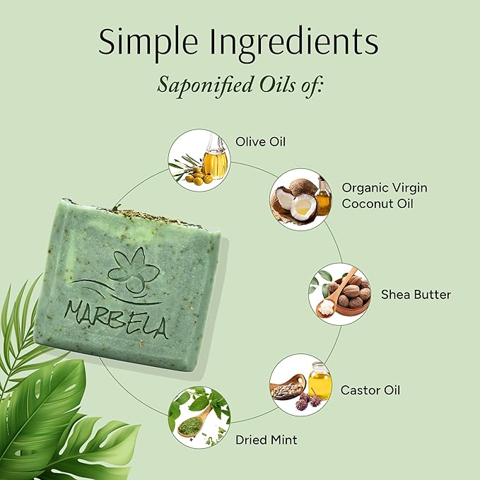 Marbela Cosmetics Fresh Forest Handmade Soap Bar - Made in USA, Vegan Friendly, Palm Oil Free, Natural Bar Soap - Gentle Face & Body Soap for Daily Skin Care, Moisturizing & Nourishing - 3.5 oz