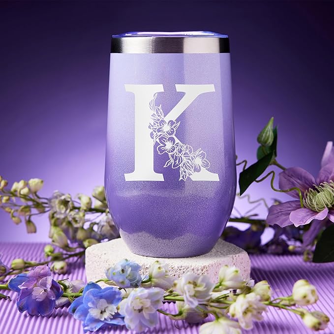 Gifts for Women, Mom, Wife, Girlfriend, Sister, Friends, Her - Unique Birthday, Christmas, Valentine's Day, Mothers Day Gifts - Initial Lavender Spa Gift Basket Set (K)