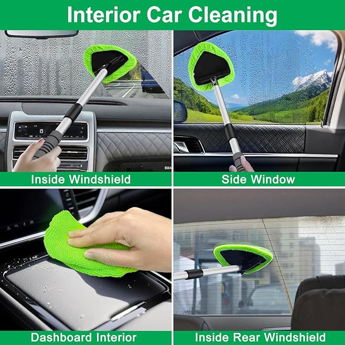 XINDELL 24-inch Windshield Cleaner Tool – Upgrade Large Head Car Interior&Exterior Window Cleaning Kit with Extendable Handle & 4 Microfiber Pads, Auto Wiper Brush for Car, Trucks, SUVs, RVs & Home