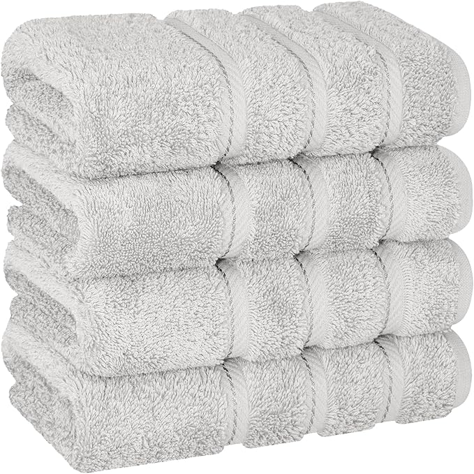 American Soft Linen Luxury Hand Towels for Bathroom, 600 GSM 100% Cotton Turkish 4 Piece Hand Towel Set, 600 GSM Hand Face Towels for Kitchen, Silver Grey Hand Towels