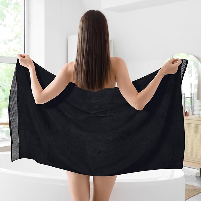 Belizzi Home Cotton 2 Pack Oversized Bath Sheet 35 x 70, Large Bath Sheet, Ultra Absorbent, Compact, Eco-Friendly and 100% Recyclable, Quick Drying and Lightweight Towel - Black