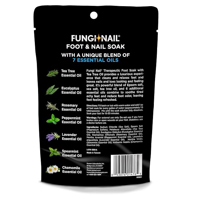 Fungi-Nail Foot & Nail Soak with Tea Tree Oil - Moisturize, Reduce Foot Odor, & Soothe Aching Feet - A Therapeutic Blend of Rich Mineral Epsom Salt, Pure Sea Salt, and 7 Essential Oils - 1 Pound