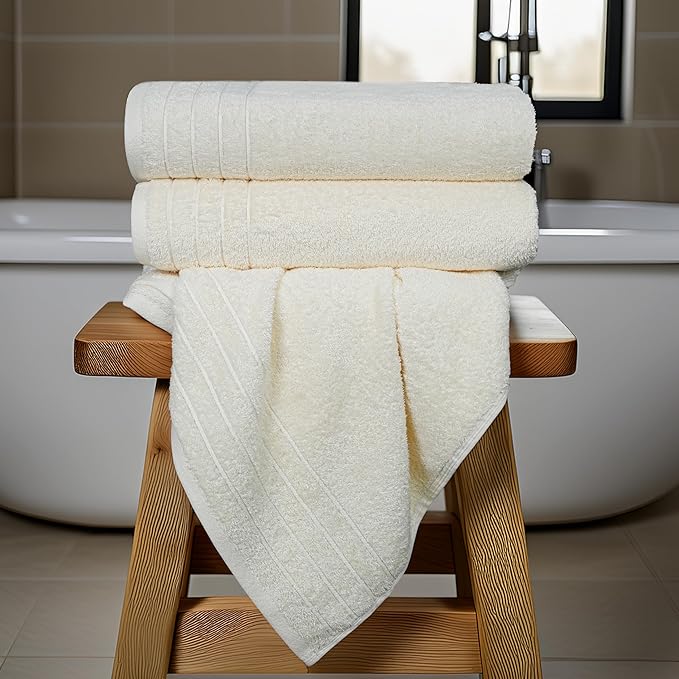 Tens Towels Pack of 4 Extra Large Bath Towels 30 x 60 Inches, 100% Cotton, Larger & Lighter Weight, Quicker to Dry, Super Soft and Absorbent, Perfect for Bathroom, Cream