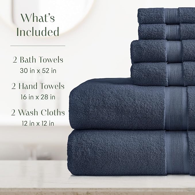 Springtree Home Luxury Viscose from Bamboo Bath Towel Set 6 Piece Set | 35% Viscose from Bamboo - 65% Cotton | Absorbent Quick-Dry Towels for Bathroom | Oeko-TEX Standard 100 Cotton | French Blue