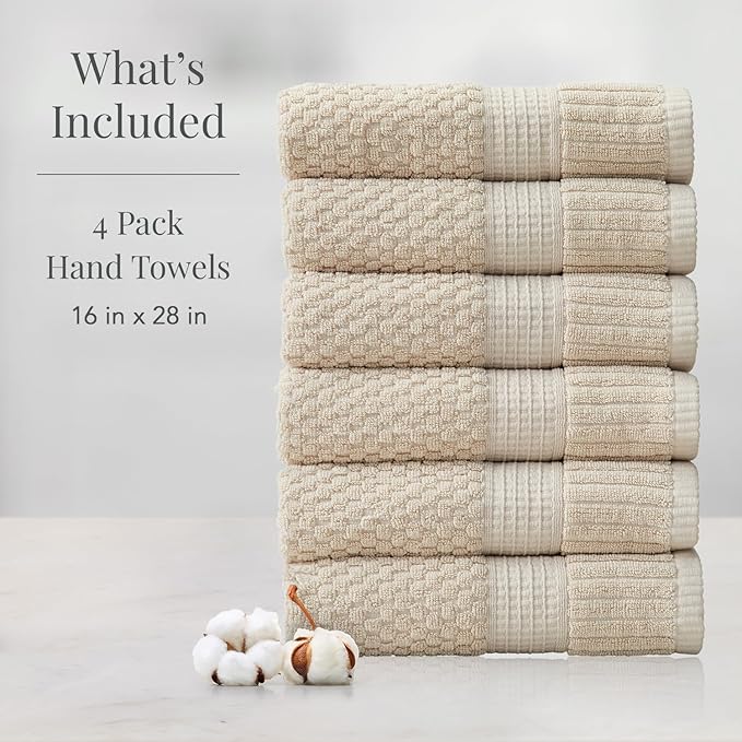 NY Loft 100% Cotton Hand Towel 6 Pack Hand Towel Set | Super Soft & Absorbent Quick-Dry Hand Towels 16" x 28" |Textured and Durable Cotton | Trinity Collection (6 Pack Hand Towel, Sand)