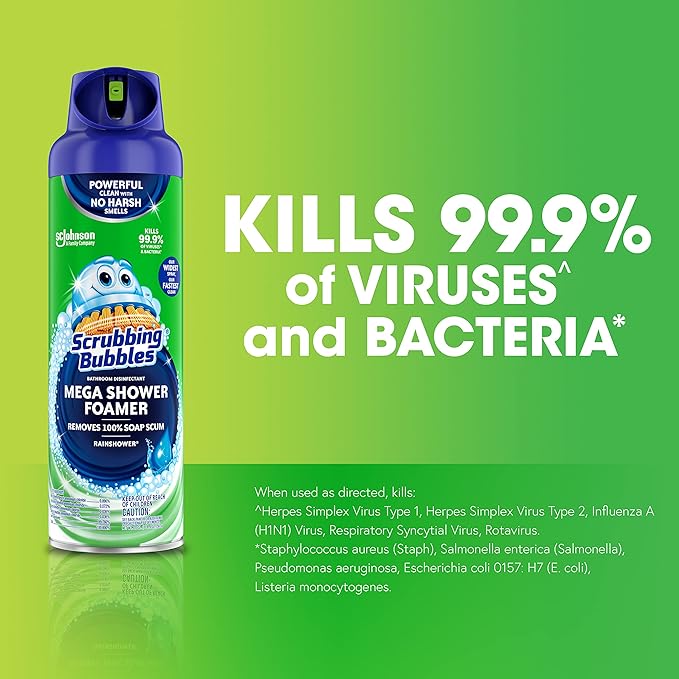 Scrubbing Bubbles Mega Bathroom and Shower Foamer Aerosol, Rainshower Scent, 20oz (Pack of 2)