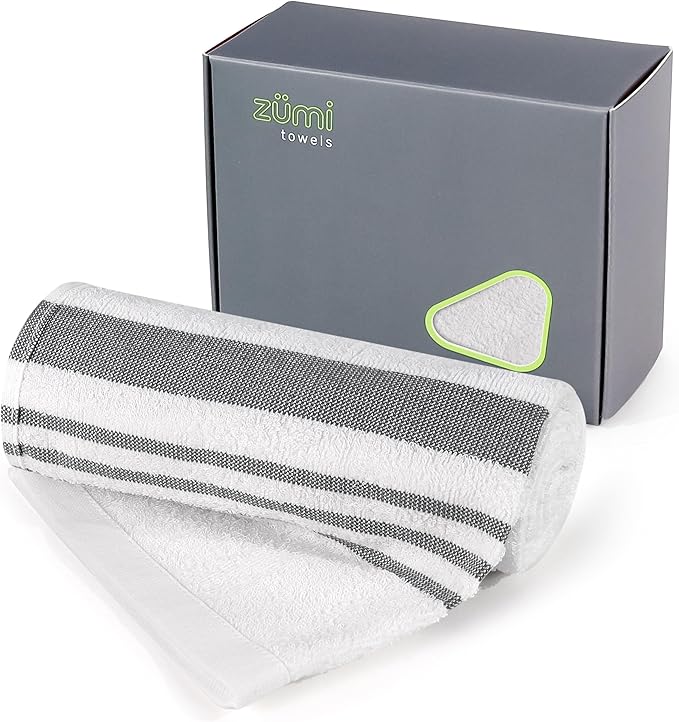 Zumi MINI 100% Cotton Camping Travel Towel - Small, Ultralight, Fast Drying, Highly Absorbent, Soft and Gentle on The Skin, Safe for The Planet (28" x 13" White)