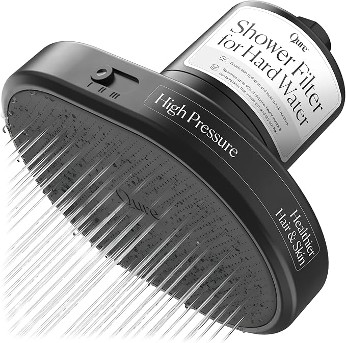 Qure Shower Filter Head for Hard Water, healthier Hair, Skin & Nails, Reduces 99% Chlorine, High Pressure Showerhead, Improve your Beauty and Skincare Routine, Dermatologist-approved - Black