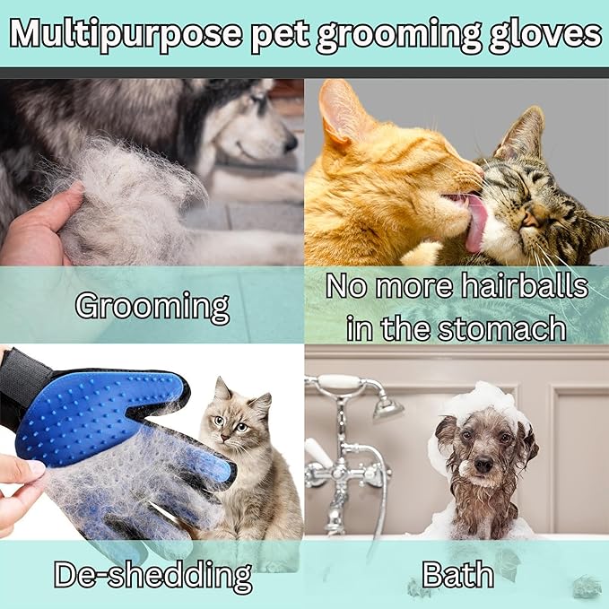 (1 Pair) Pet Hair Remover Gloves – Blue, Reusable Grooming Gloves for Dogs, Cats & Horses, Gentle Deshedding, Bathing & Massaging, Anti-Shedding Tool for Pet Hair Removal 1 Pair