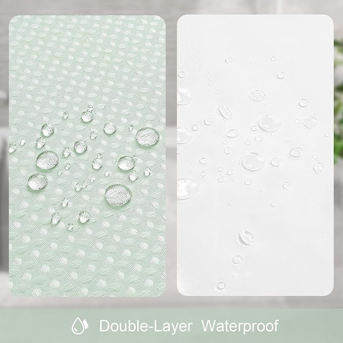 3 in 1 Extra Long Mint Green Shower Curtain Set-72 W x 84 H, Modern Waffle and PEVA Liner Set with 12 Stainless Steel Hooks, Waterproof Fabric for Bathroom