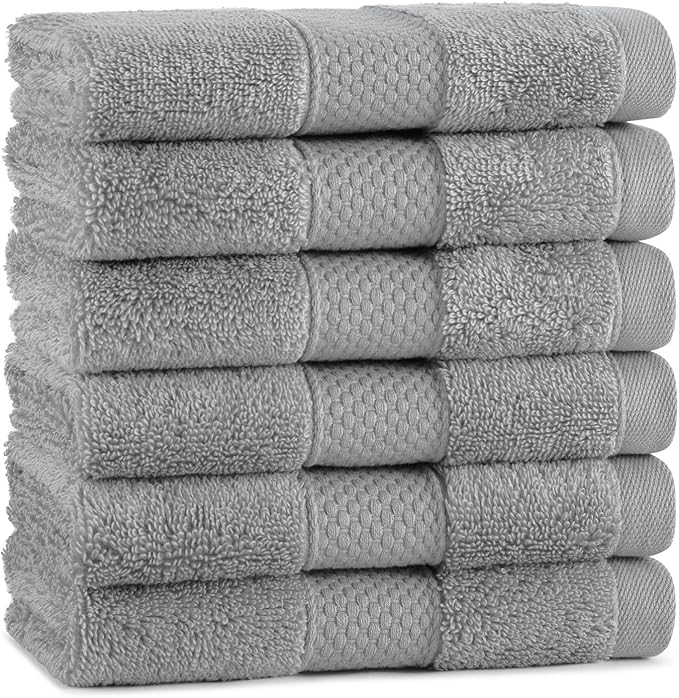 Aston & Arden Egyptian Wash Cloths - Pack of 6 - Oversized Ultra Soft Thick & Absorbent, 100% Ringspun Egyptian Cotton Bathroom Towel for Spa, Hotel, 600 GSM, 13 x 13 in, Dark Grey